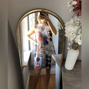 Summer lace print keyhole dress